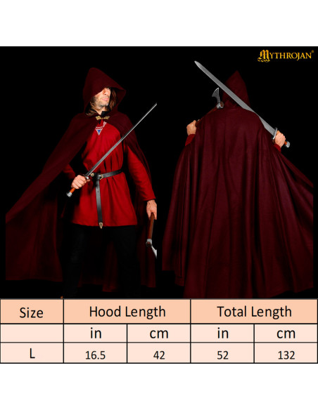 Capa medieval en lana con capucha y...