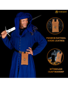Bolsa medieval para cinturón en piel de ante, color arena 2