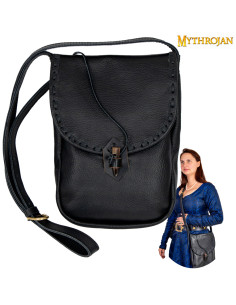 Mittelalterliche Umhängetasche aus Leder, schwarz