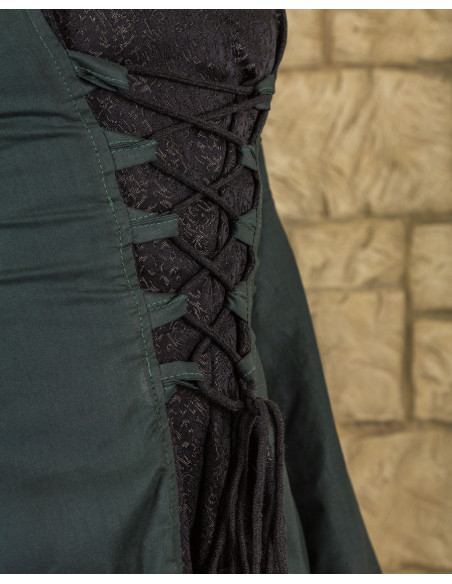 Vestido medieval Ophelia en verde-negro