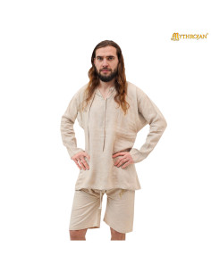 Kort middelaldersk tunika model Caius, naturlig farve
