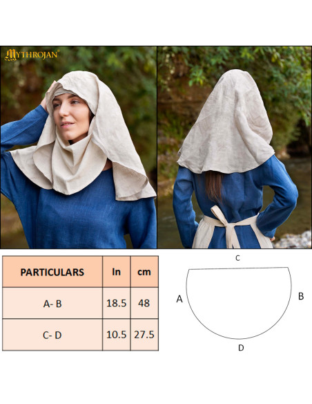 Velo medieval de media luna en lino y...