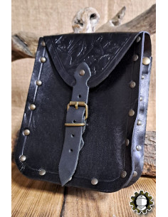 Mittelalterliche Ledertasche Modell Jerome, schwarze Farbe