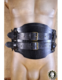 Cinturón medieval ancho en cuero modelo Olympus, color negro