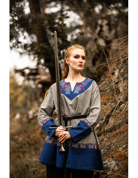 Viking Tuniek Freydis in Blauw-Grijs