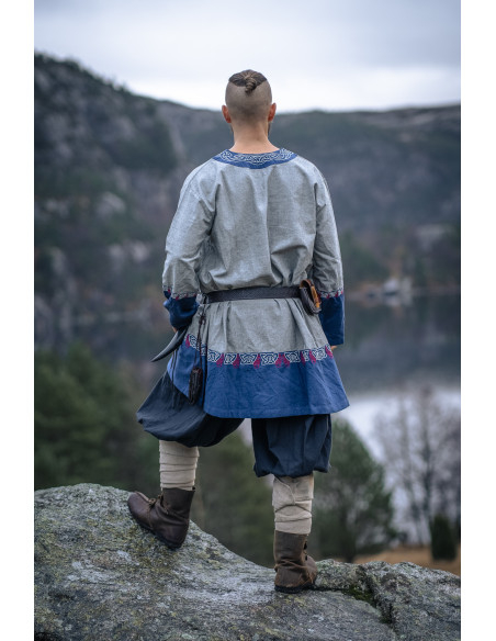 Túnica Vikinga Freydis en Azul-Gris