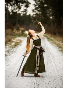Vikinger Überkleid Alena aus Leinen, Olivgrün
