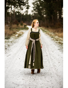 Vikinger Überkleid Alena aus Leinen, Olivgrün 2