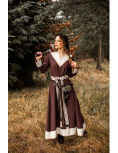 Vestido mujer vikinga Jorunn,  Marrón y Beige 2