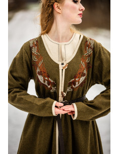 Abrigo vikingo para mujer modelo Birka Skadi, verde oliva