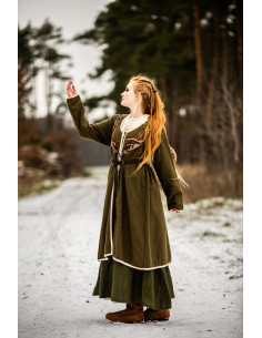 Abrigo vikingo para mujer modelo Birka Skadi, verde oliva 2