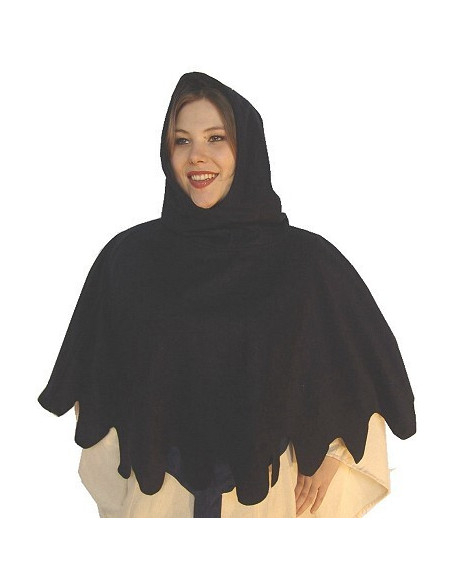 Medieval gugel i uld model Henri, sort