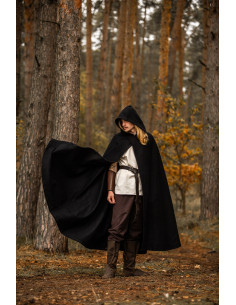 Capa Medieval Thorian en lana negra 2