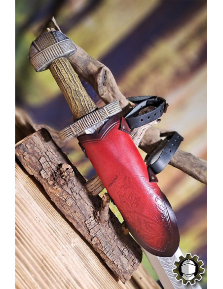 Tahalí medieval cuero rojo modelo Jerome