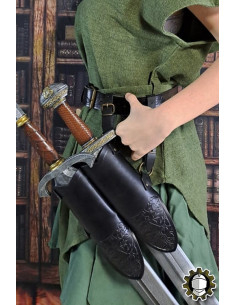 Tahalí medieval doble cuero negro modelo Jerome