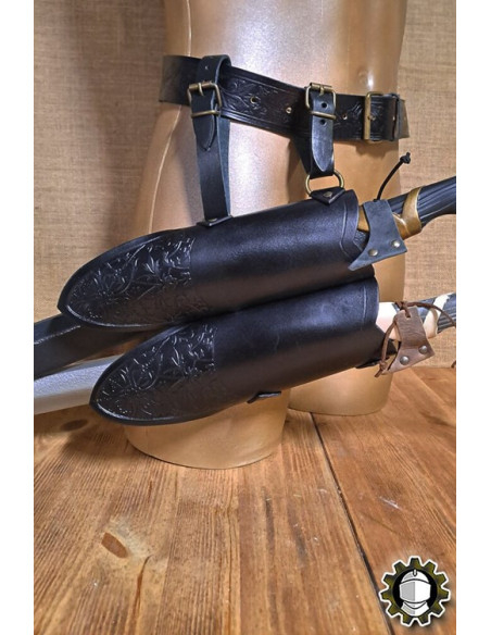 Tahalí medieval doble cuero negro...