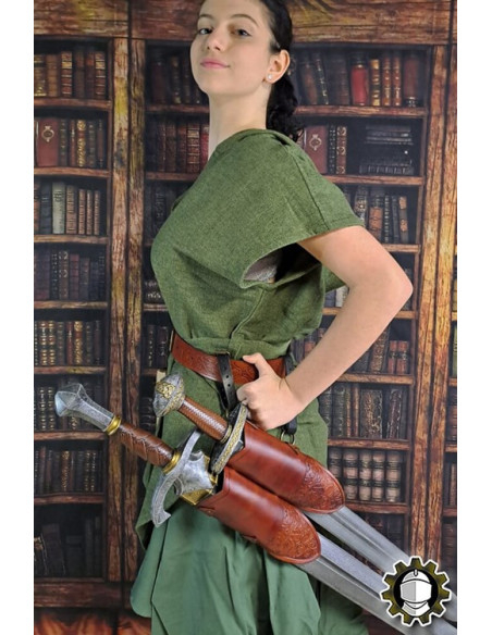 Middeleeuwse dubbele leren tas bruin...