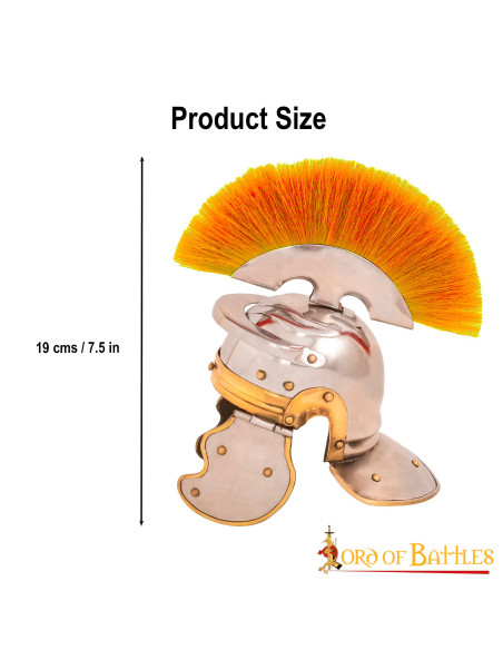 Romeinse minihelm met pluim en houten...