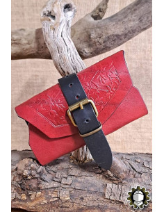Bolso medieval en cuero rojo para 3 pociones, Tarryon