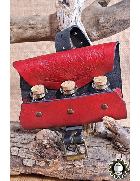 Bolso medieval en cuero rojo para 3...