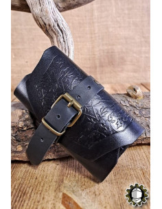 Bolso medieval en cuero negro para 3 pociones, Tarryon