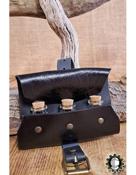 Bolso medieval en cuero negro para 3...