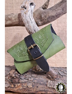 Bolso medieval en cuero verde para 3 pociones, Tarryon