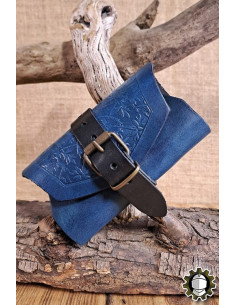 Bolso medieval en cuero azul para 3 pociones, Tarryon