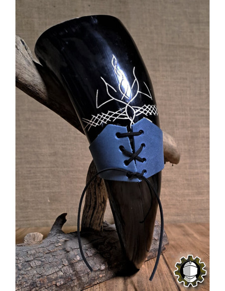 Leren tahalí voor hoorn, kleur blauw