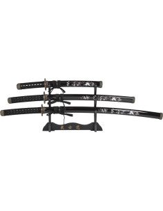 Set Katana Wakizashi y Tanto decortivo con soporte, color...