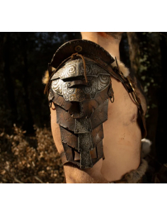 Hombrera vikinga de cuero marrón, Bárbaro Thor 2