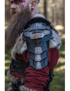 Vikinger Schulterpolster aus schwarzem Leder, Barbar Thor