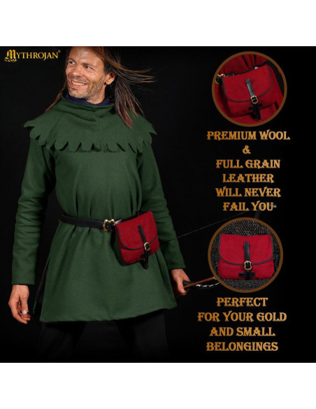 Bolso medieval para LARP en rojo vino...