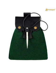 Bolso medieval, cierre hueso, en verde botella