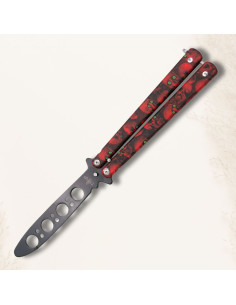 Rode schedel pocketknife vouwmes oefening zonder snede