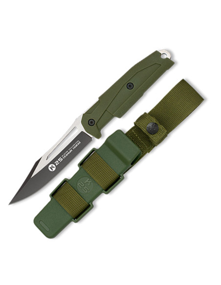 Taktisches Messer K25 mit Griff aus grünem Gummi