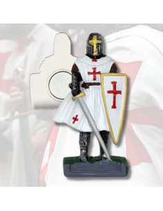 Witte tempeliersmagneten ridder met zwaard (7 cm.)