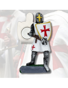 Hvid tempelridder magnet med klub (7 cm.)