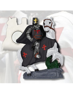 Zwarte Templaar Imán te paard (7 cm.)