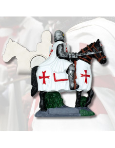 Witte Tempelier magneet met zwaard te paard (7 cm.)