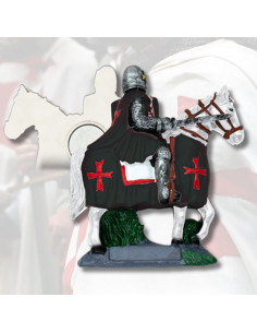 Zwarte Tempelridder magneet met zwaard te paard (7 cm.)
