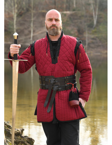 Middeleeuws gambeson in rood-zwart,...