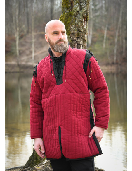 Middeleeuws gambeson in rood-zwart,...