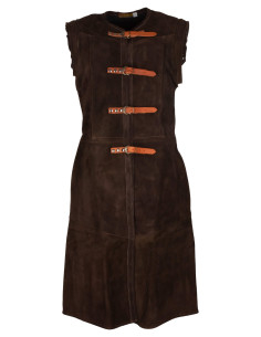 Middeleeuwse lange vest van suede, model Garen, kleur bruin