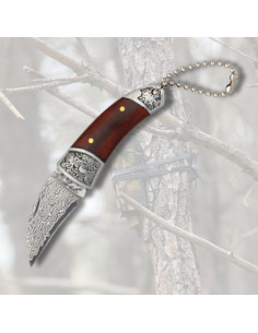 Sleutelhanger mes damast blad handvat wengé