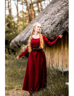Rode tuniek lang Middeleeuwse dame model Scarlet