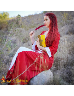 Mittelalterliches Prinzessinnen-Baumwollkleid – Rot und Weiß 2