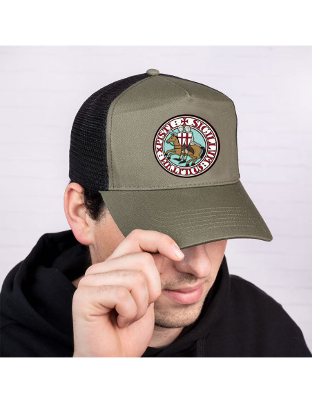 Grüne Trucker-Kappe der Tempelritter