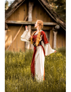 Vestido medieval mujer Angie, rojo-blanco natural