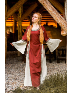 Vestido medieval mujer Angie, rojo-blanco natural 2
